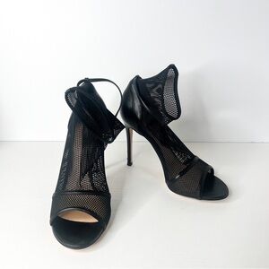 GIANVITO ROSSI Idol black mesh fishnet peep toe heeled ankle boots